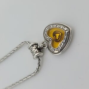 Brighton "FREE FLOATING" Two-Tone Scrolled Heart Pendant w Gold 💛 Heart Center!